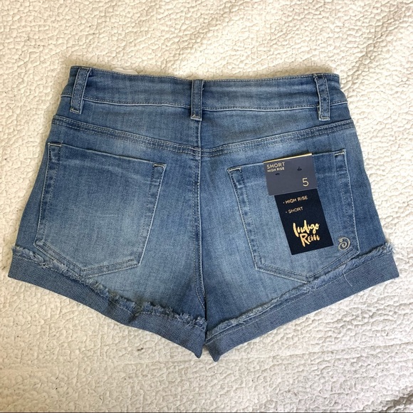 Brand New Indigo Rein Recycled Denim High-rise cuffed Medium Washed Short shorts - Picture 2 of 3